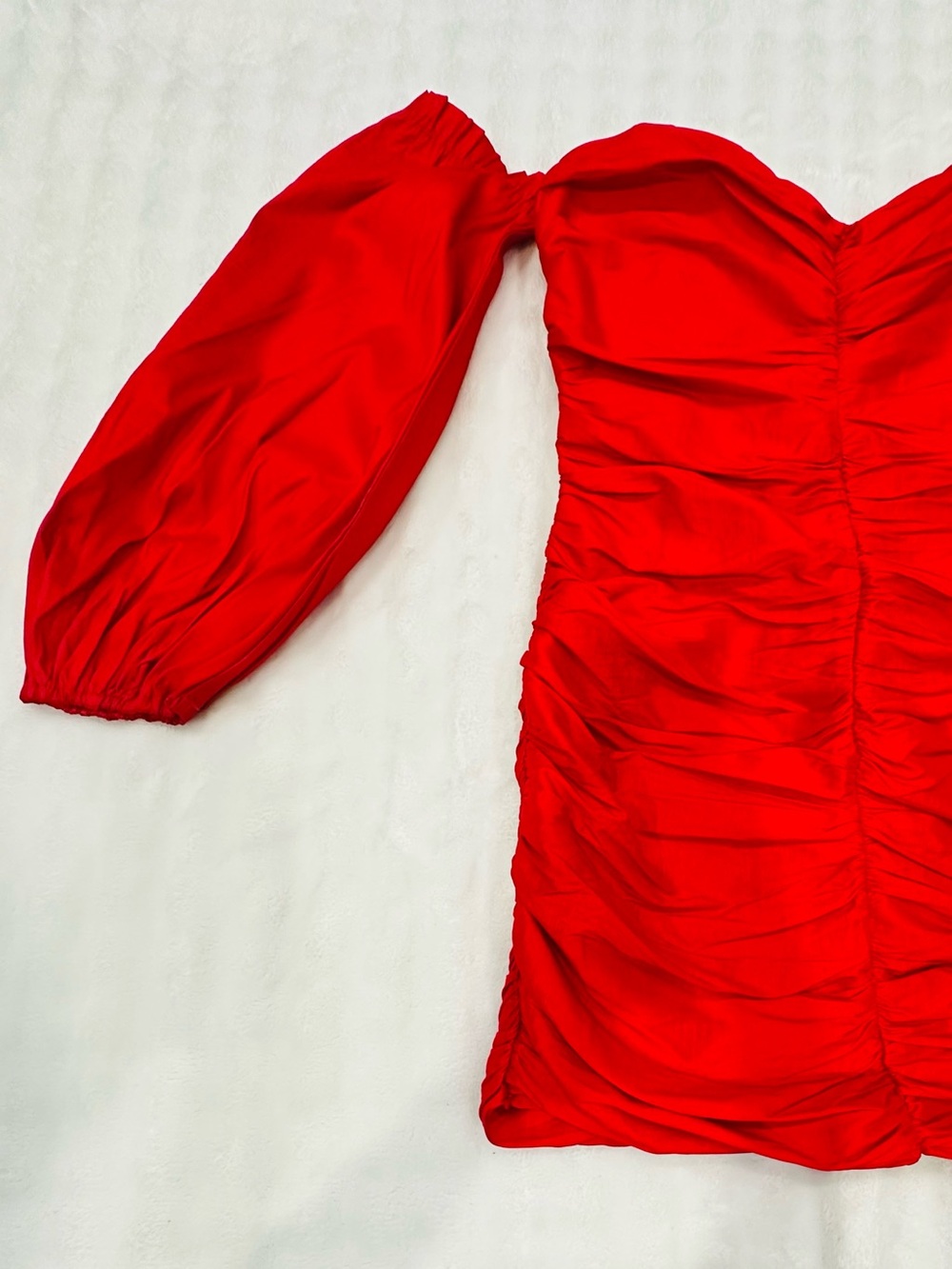 Red Off-Shoulder Ruched Mini Dress - Picture 3 of 5